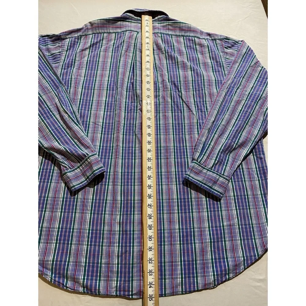 Ralph Lauren Mens XXL Blue/Green Blake 2-ply‎ Button Up Long Sleeve Green Pony